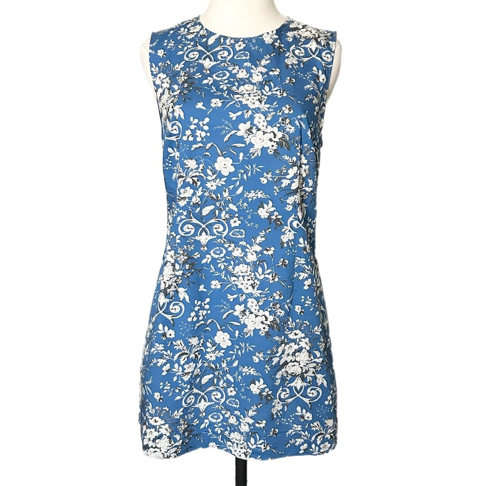 Doen Adele Dress Blue Jardins de la Fontaine Floral Cotton Mini Shift Size 8 - Picture 2 of 7